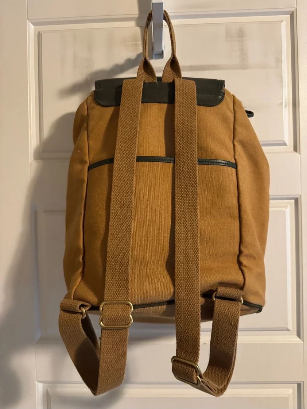 Vintage LL Bean Leather-Trim Tan Canvas Backpack